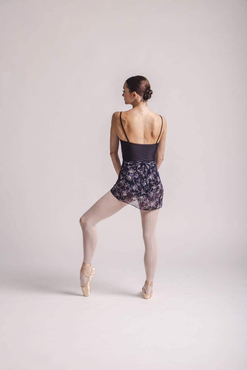 The Kate Ballet Skirt, wrap floral skirt -Dark Blue With Colorful Small Floral Print Fabric