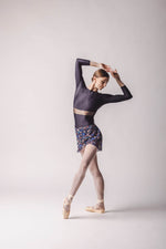 Lily ballet skirt, wrap floral skirt ,Botanical floral chiffon crepe fabric in navy blue small printed flowers