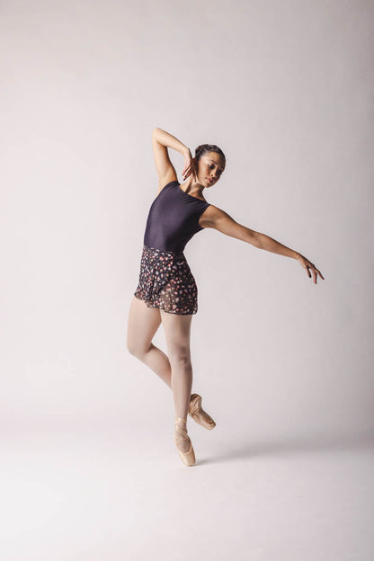 Emma ballet skirt in black chiffon fabric with a print of small flowers